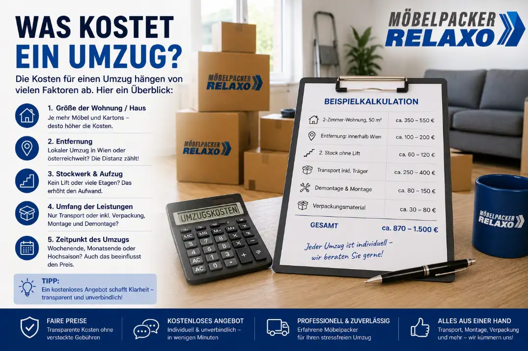 Möbelpacker beim Beladen des Umzugs-LKW vor einem Wiener Wohnhaus